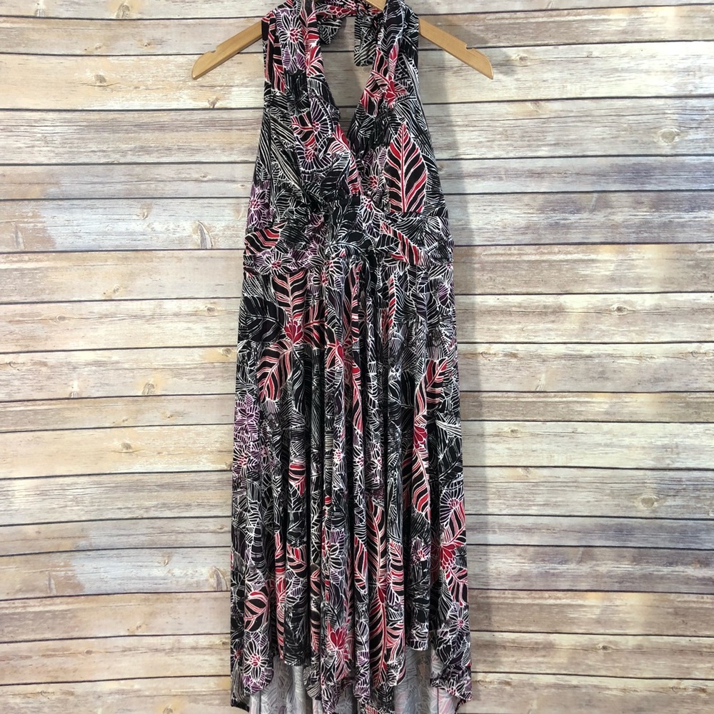 Soma Black Dress with Pink and White Leaf Print